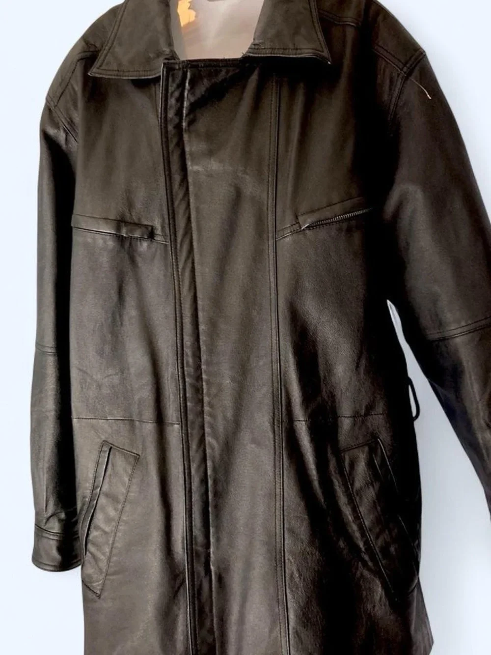 Wilson’s Men's Black Leather Long Coat S